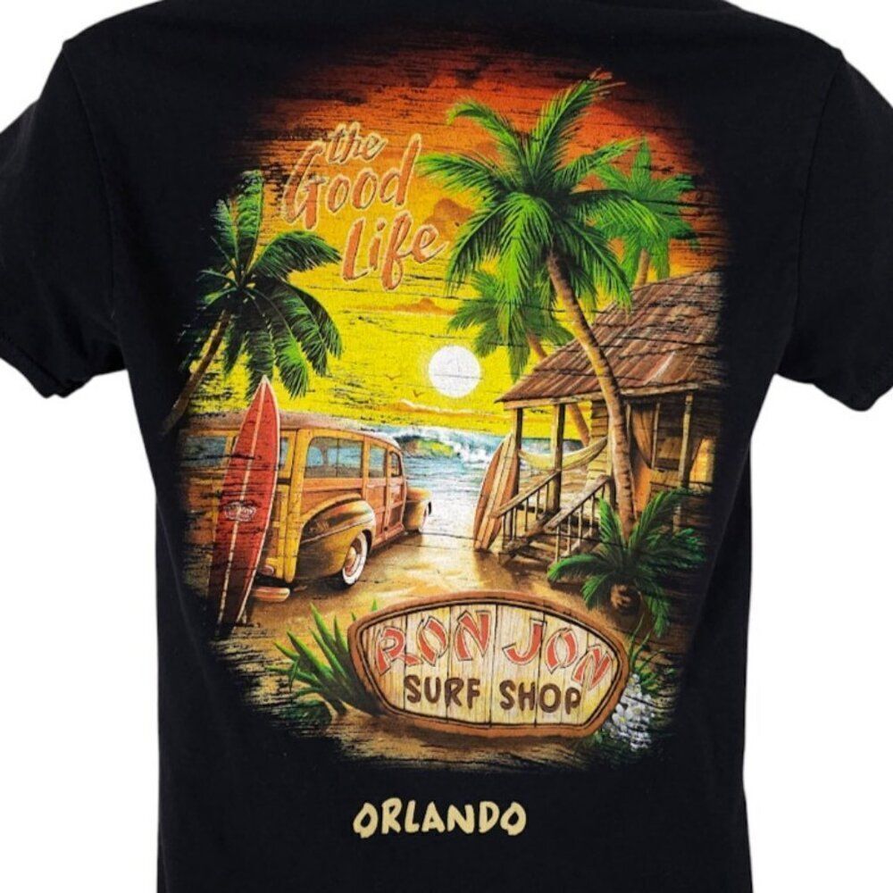 Ron Jon Surf Shop T Shirt Mens Size Small Black Woody Wagon Orlando Surfing